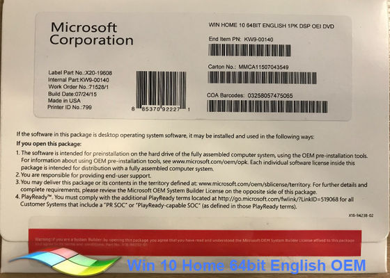 중국 가득 차있는 버전 Windows 10 가정 제품 열쇠/승리 10 직업적인 소프트웨어/Windows 10 가정 제품 열쇠 Windows 10 가정 면허 협력 업체