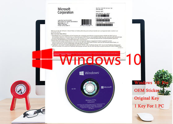 중국 OEM 독일인 Windows 10 직업적인 OEM 스티커 64bit 1pk DSP DVD 소프트웨어 전문가 협력 업체