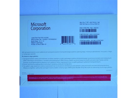 중국 OEM는 Microsoft Windows 7 직업적인 면허 열쇠 소프트웨어 DVD/COA 면허를 포장합니다 협력 업체