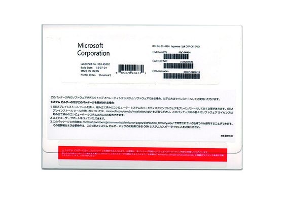 중국 Microsoft Windows 10 직업적인 Oem 64 조금 스티커 Janpanese 버전 FQC-08914 협력 업체